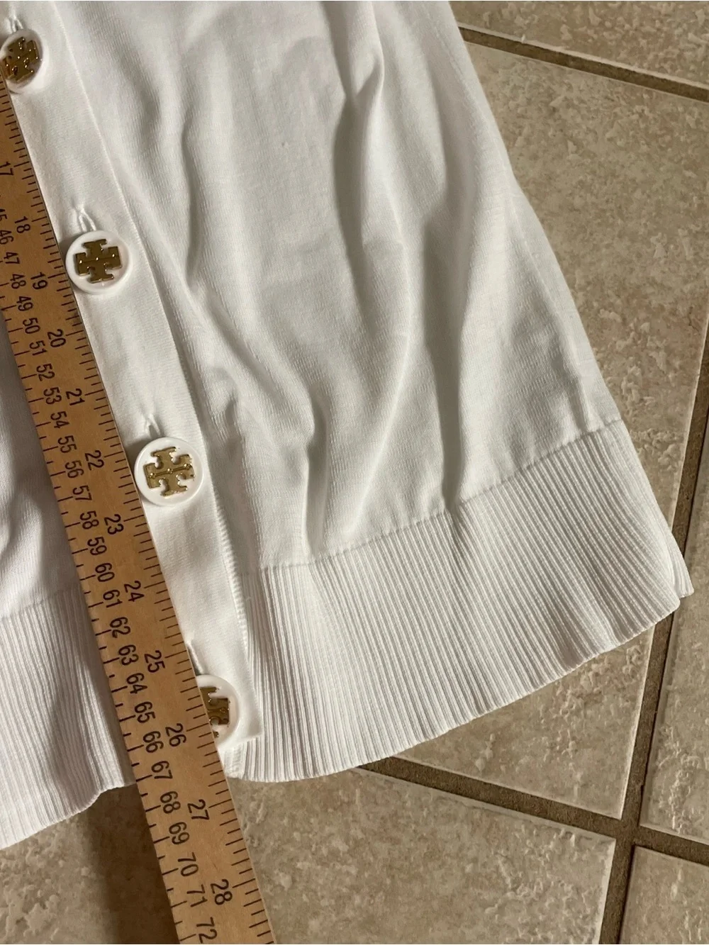 Tory Burch Simone V-Neck Cardigan Gold Logo Buttons Size S White Clean Girl